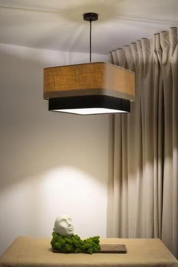 Lampa wisząca KWADRO DUO 005 51x47cm jutowa/czarna