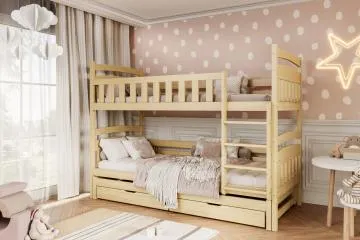 Łóżko piętrowe JULITA 160x80 sosna lakierowana drewniane trzyosobowe