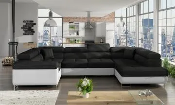 Narożnik z funkcją spania LETTO czarny/biały prawy