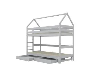 Łóżko piętrowe domek TOBI 1 200x80 białe drewniane z szufladami