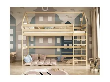 Łóżko domek na antresoli TOBI 2 180x90 sosna lakierowana