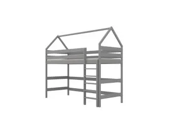 Łóżko domek na antresoli TOBI 2 200x80 szare drewniane