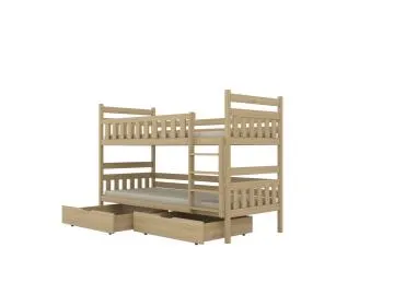 Łóżko piętrowe BARTEK 180x90 sosna lakierowana drewniane z szufladami