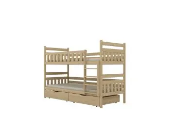 Łóżko piętrowe BARTEK 200x80 sosna lakierowana drewniane z szufladami