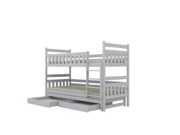 Łóżko piętrowe BARTEK 160x80 białe drewniane trzyosobowe z szufladami