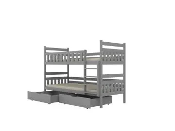 Łóżko piętrowe BARTEK 180x80 szare drewniane z szufladami