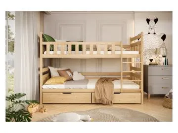 Łóżko piętrowe BARTEK 200x80 sosna lakierowana drewniane z szufladami