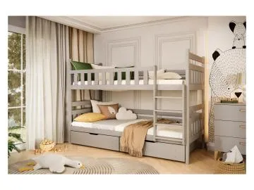 Łóżko piętrowe BARTEK 180x80 szare drewniane