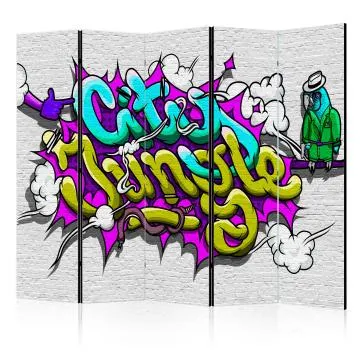Parawan jednostronny Street art 225x172 cm 5-częściowy zielony