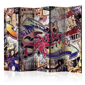 Parawan dwustronny Street art 225x172 cm 5-częściowy biały