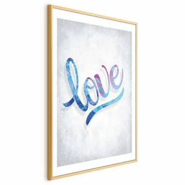 Plakat Love 21x30 cm z ramą złotą z marginesem