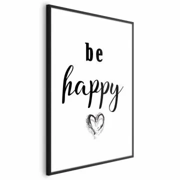 Plakat Be happy 40x60 cm z ramą czarną bez marginesu