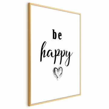 Plakat Be happy 60x90 cm z ramą złotą z marginesem