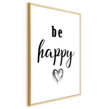 Plakat Be happy 21x30 cm z ramą złotą bez marginesu