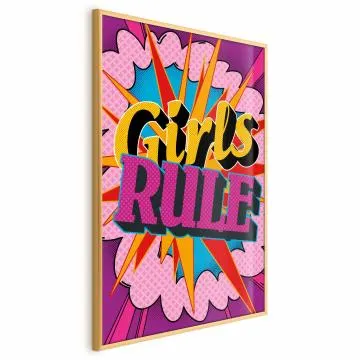 Plakat Girls Rule 21x30 cm z ramą złotą bez marginesu