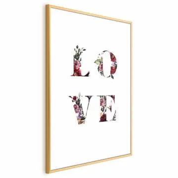 Plakat Miłość w kwiatach 21x30 cm z ramą złotą z marginesem
