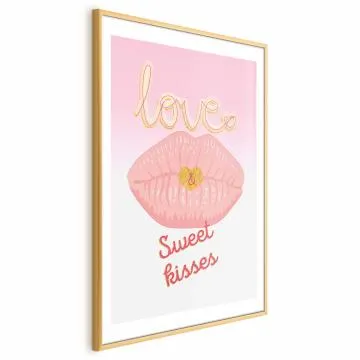 Plakat Sweet Kisses 21x30 cm z ramą złotą z marginesem