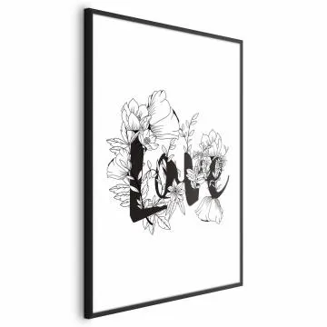 Plakat Love w kwiatach 21x30 cm z ramą czarną z marginesem