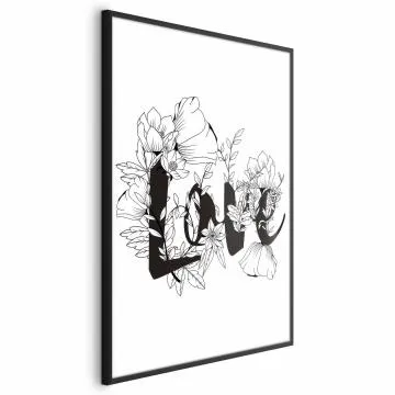 Plakat Love w kwiatach 29,7x42 cm z ramą czarną bez marginesu