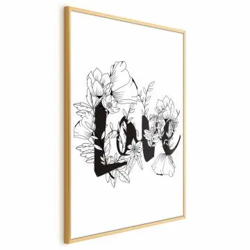 Plakat Love w kwiatach 21x30 cm z ramą złotą bez marginesu