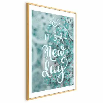 Plakat New day 40x60 cm z ramą złotą z marginesem
