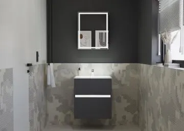 Szafka łazienkowa z lustrem NEO 52 cm czarny mat z oświetleniem LED