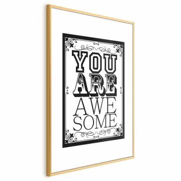 Plakat You are awesome 40x60 cm z ramą złotą z marginesem