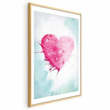 Plakat Akwarelowe serce 60 x 90 cm z ramą złotą z marginesem