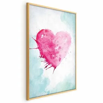 Plakat Akwarelowe serce 29,7 x 42 cm z ramą złotą bez marginesu