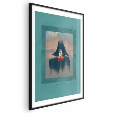Plakat Para na łodzi 60x90 cm z ramą czarną z marginesem