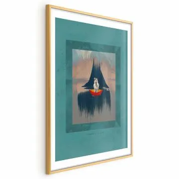 Plakat Para na łodzi 60x90 cm z ramą złotą z marginesem