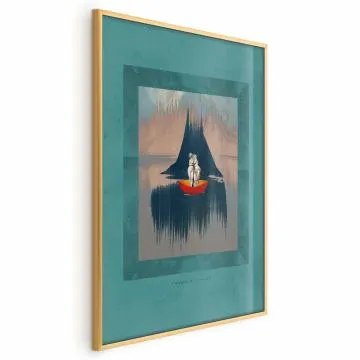 Plakat Para na łodzi 60x90 cm z ramą złotą bez marginesu