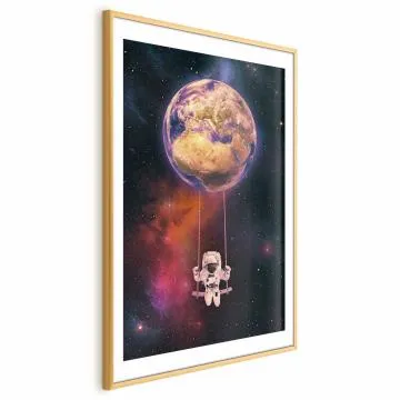 Plakat Kosmiczna huśtawka 60x90 cm z ramą złotą z marginesem