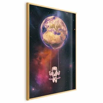 Plakat Kosmiczna huśtawka 40x60 cm z ramą złotą bez marginesu