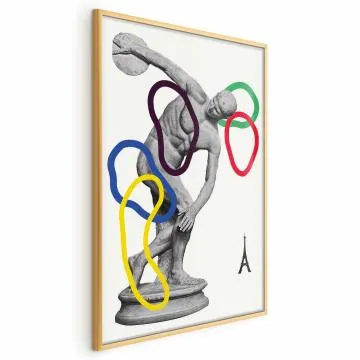 Plakat Rzut dyskiem 60x90 cm z ramą złotą bez marginesu