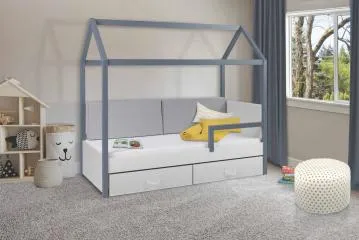 Łóżko domek BAJKAŁ 180x80 grafitowe/białe z barierką