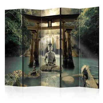 Parawan akustyczny Orient 225x172 cm 5-częściowy zielony