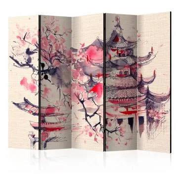 Parawan dwustronny Orient 225x172 cm 5-częściowy beżowy