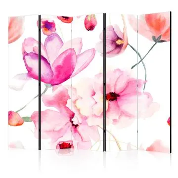 Parawan akustyczny Kwiaty 225x172 cm 5-częściowy biały