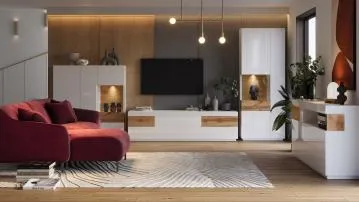 Szafka RTV SILKE 6S 206cm biały połysk/dąb wotan