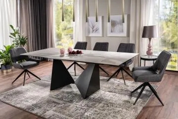 Stół rozkładany PETERSON CERAMIC 160(240)x90 biały marmur/czarny mat
