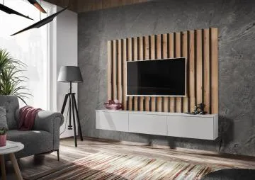 Szafka RTV VERTI 180 perla gray + panel ścienny
