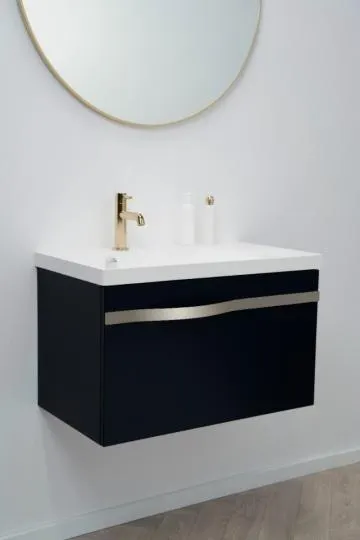 Szafka pod umywalkę VOG 69 cm czarny mat ze złotym uchwytem