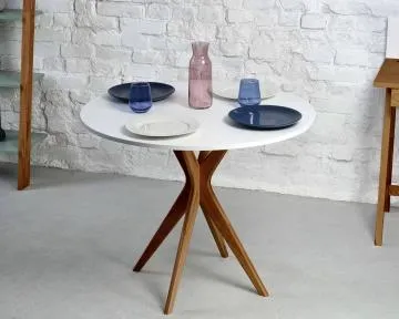 Stół okrągły CUTTI 80x80 granatowy/dąb