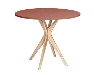 Stół półokrągły CUTTI 90x90 rozkładany koralowy/jesion