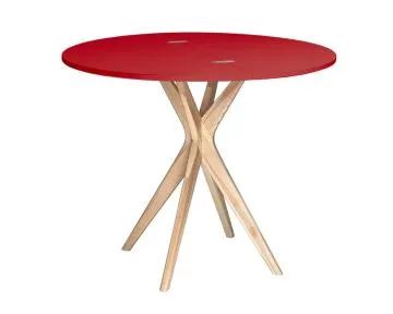 Stół półokrągły CUTTI 90x90 rozkładany czerwony/jesion