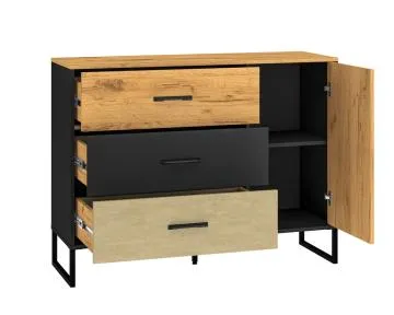 Komoda COLIN 06 1D3S 120 dąb złoty craft/czarna