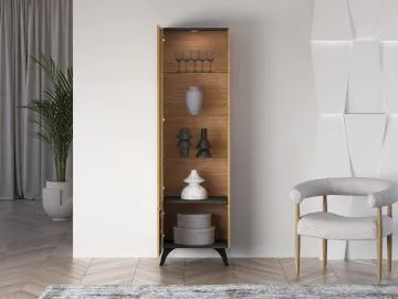 Witryna do salonu HESTIA 1W1D 58cm dąb/czarna lewa