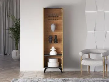 Witryna do salonu HESTIA 1W1D 58cm dąb/czarna prawa