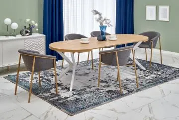 Stół okrągły rozkładany PERONI 100(250)x100 dąb złoty/biały